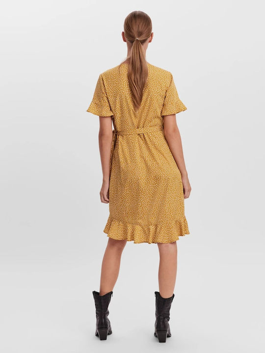 Vero Moda Sommer Midi Kleid Drapiert Gelb