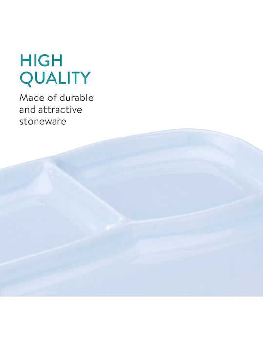 Navaris Ceramic Dessert Divided Serving Plate with 3 Slots Blue