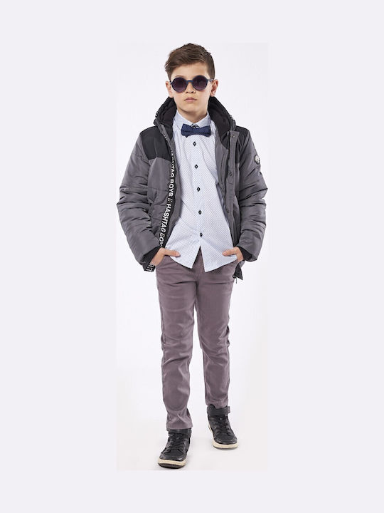 Kids' Casual Jacket Short with Lining & Hood Gray