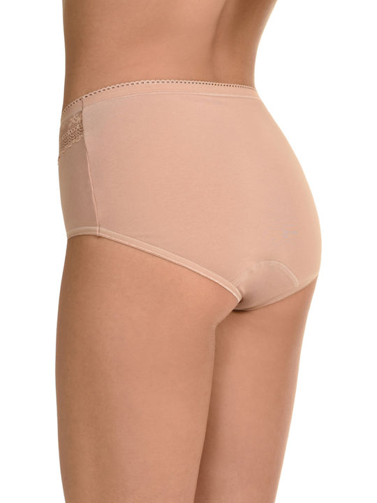 Miss Rosy Baumwolle Hoch tailliert Damen Slip mit Spitze Beige