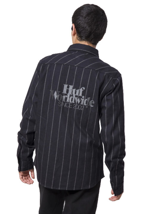 HUF Men's Shirt Long Sleeve Flannel Striped Black