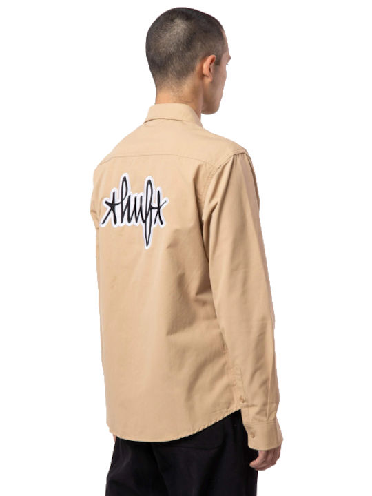 HUF Men's Shirt Long Sleeve Beige