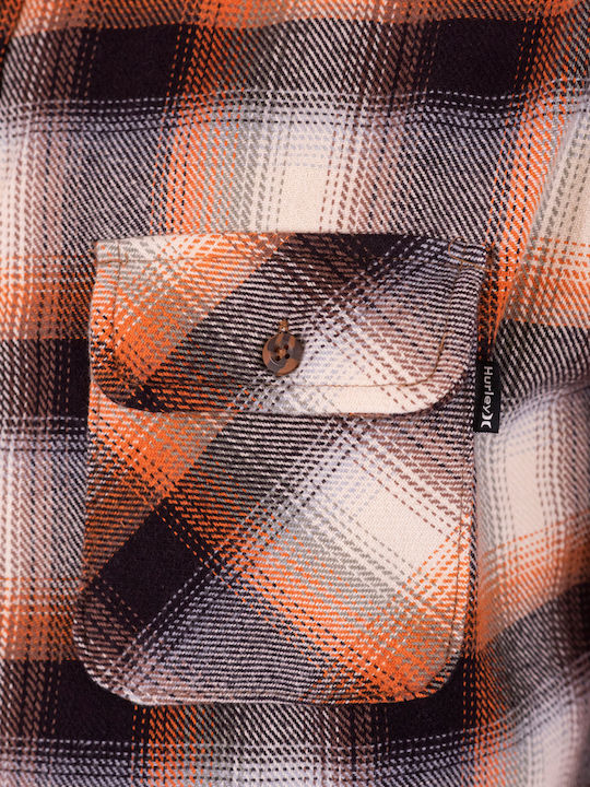 Long-sleeved Flannel Shirt Checked Brown