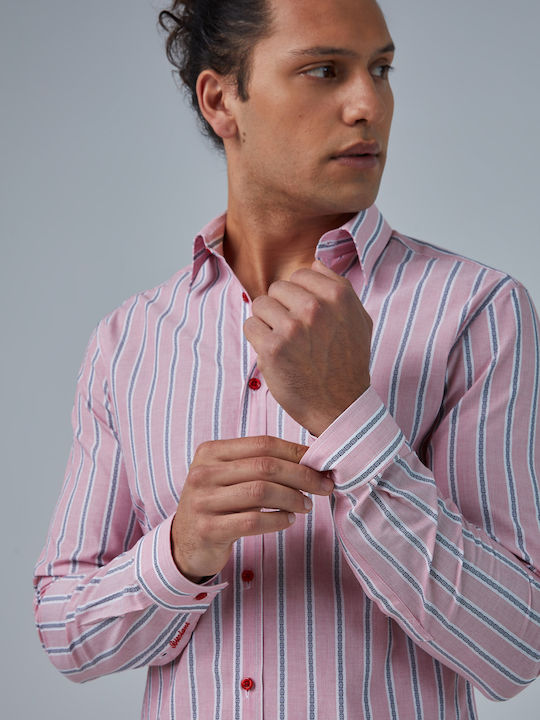 Aristoteli Bitsiani Men's Shirt Long Sleeve Cotton Striped Red