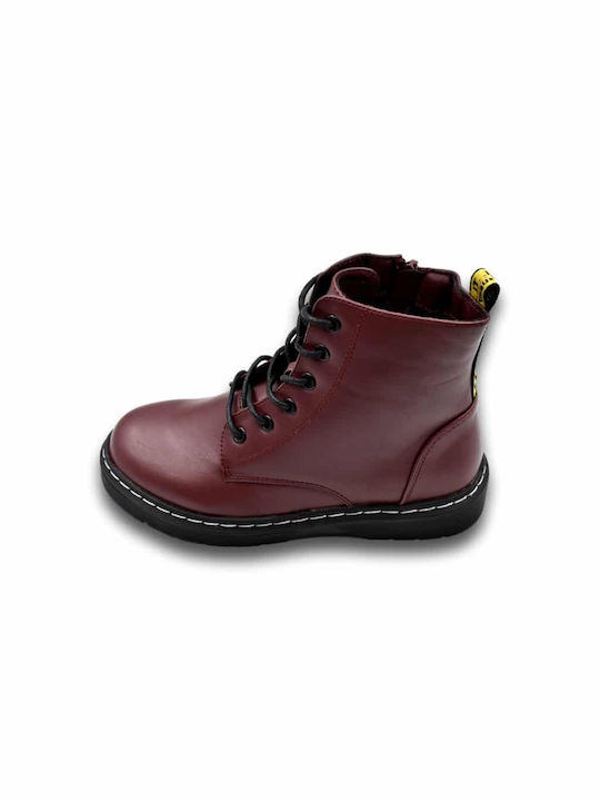 SmartKids Kids PU Leather Military Boots with Zipper Burgundy ..