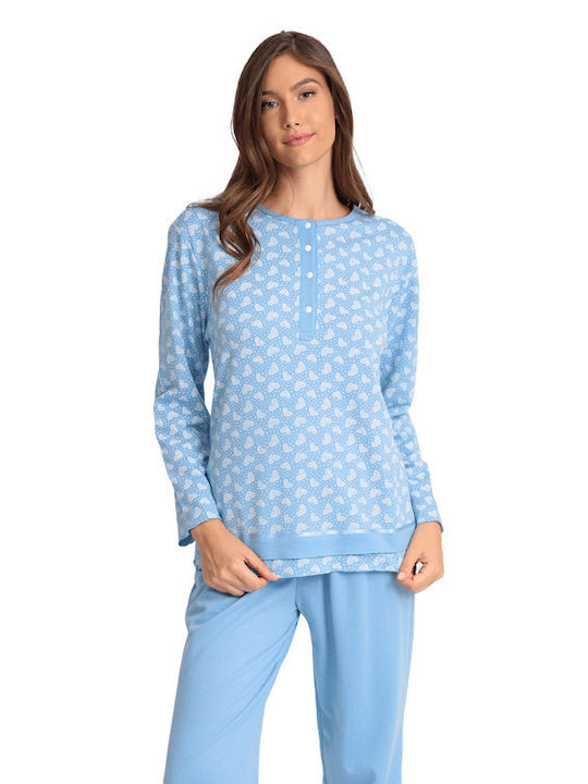 Lydia Creations Winter Damen Pyjama-Set Hellblau