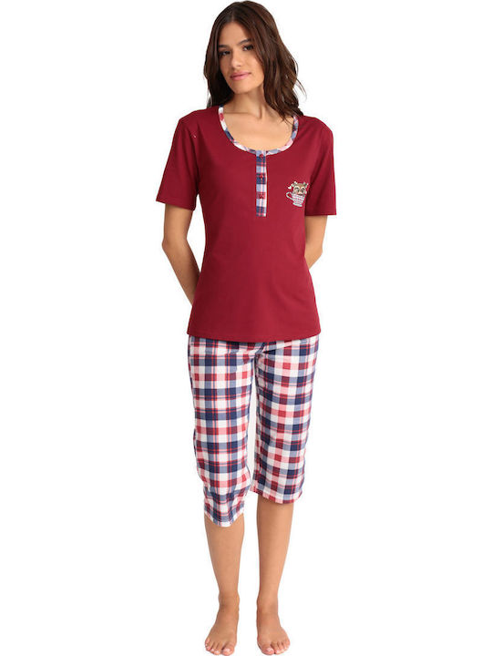 Lydia Creations Summer Women's Pyjama Set Burgundy