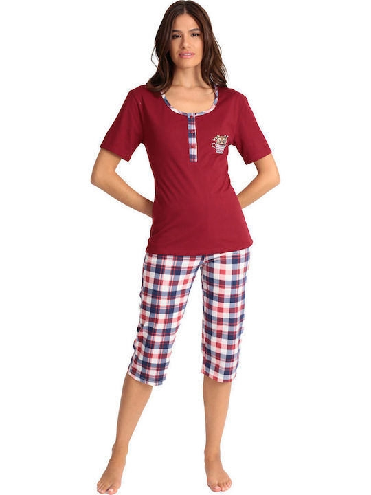 Lydia Creations Summer Women's Pyjama Set Burgundy