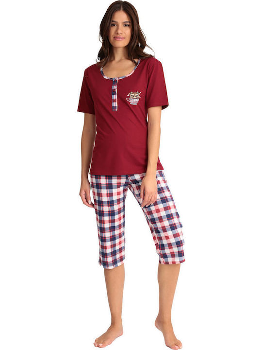 Lydia Creations Summer Women's Pyjama Set Burgundy