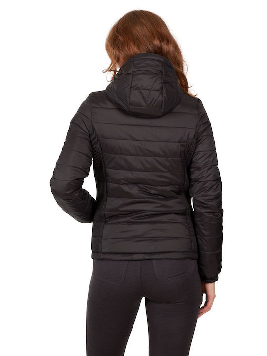 Trespass Valerie Kurz Damen Puffer Jacke mit pelziger Kapuze für Winter Schwarz