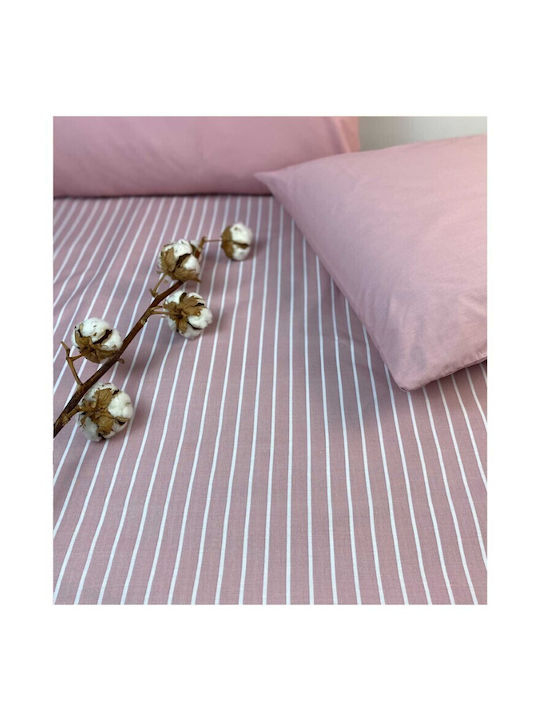 Astron Italy Sheet Set with 1 Pillowcase for Single Bed 175x260cm. Stripe Dusty Rose 2pcs