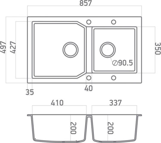 Sanitec Ultra Granite Drop-In Kitchen Sink Made of Liquid Granite L86xW50cm Sienna