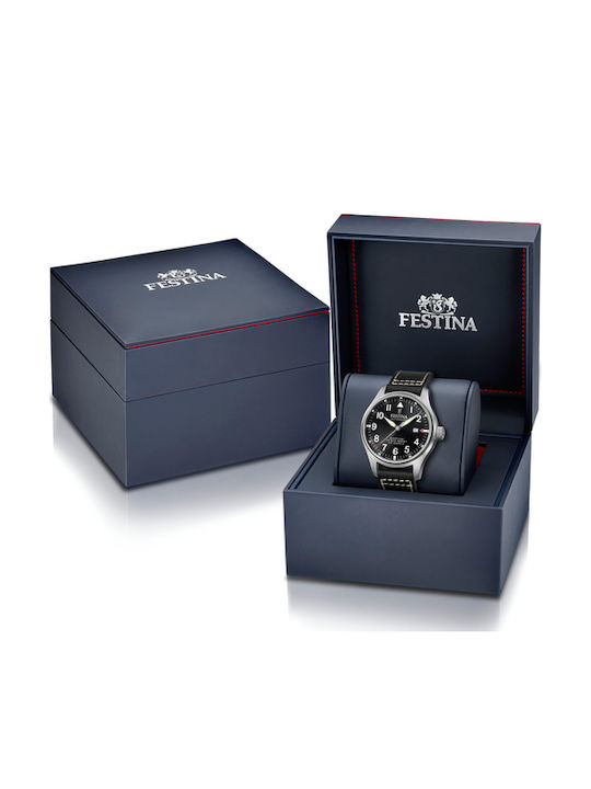 Festina Мъжки Часовник Хронограф Автоматичен с Кафява Кожена Каишка