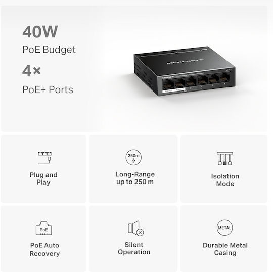 Mercusys MS106LP v1 Unverwaltet L2 PoE+ Switch mit 6 Ports Ethernet