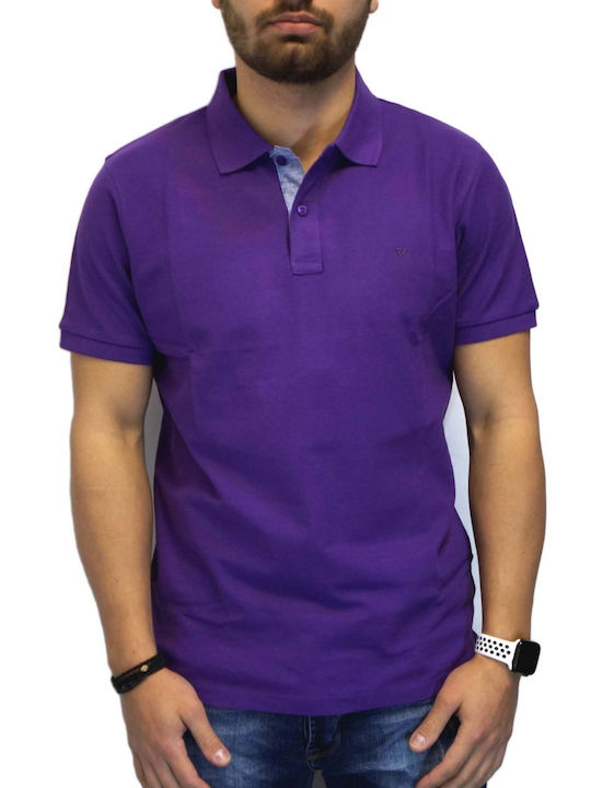 Frank Tailor Men's Short Sleeve Blouse Polo Purple