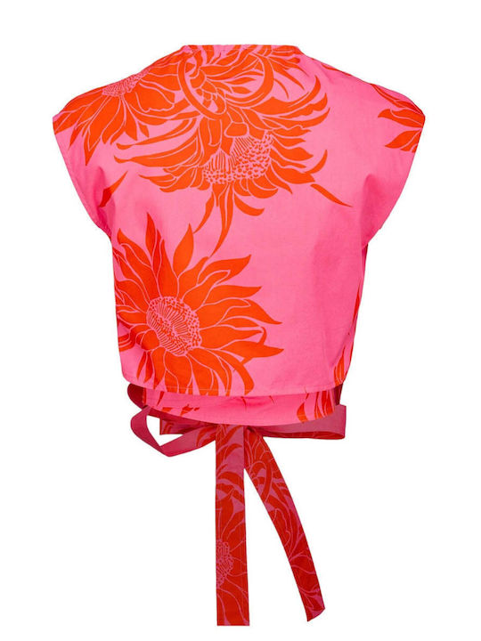 Women's Summer Crop Top Sleeveless Floral Pink