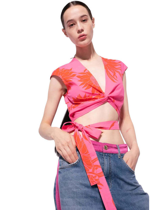 Women's Summer Crop Top Sleeveless Floral Pink
