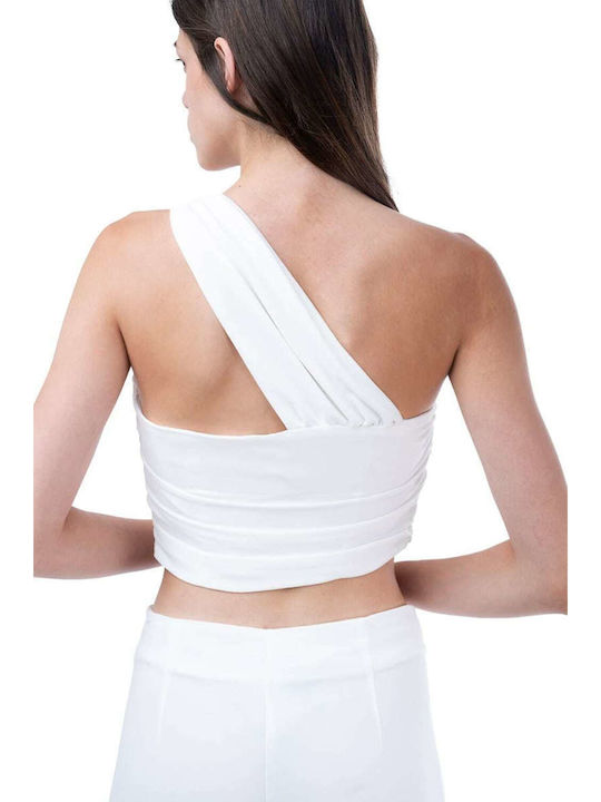 MY T Women's Summer Crop Top with One Shoulder White