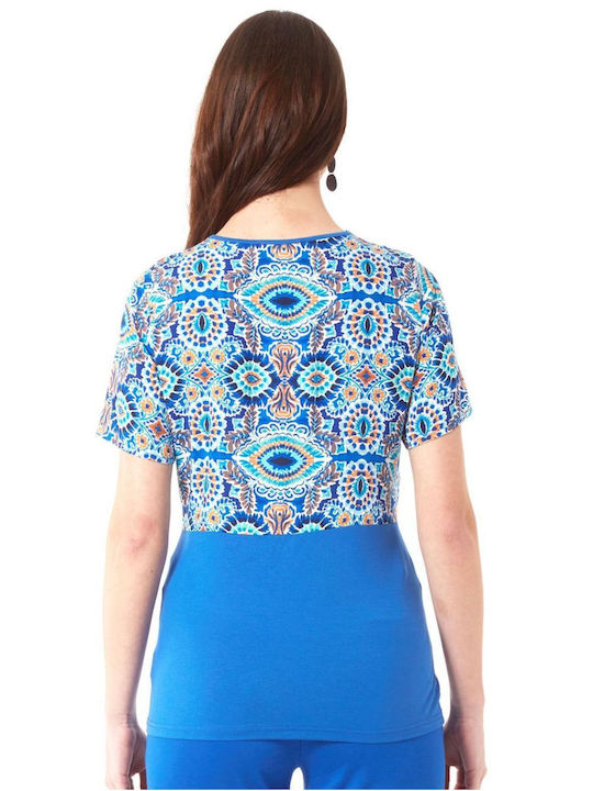 Anna Raxevsky Women's Summer Blouse Short Sleeve Blue