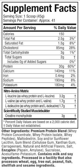 MuscleTech Nitrotech Whey Protein Protein Molke mit Kreatin & Geschmack Vanille-Sahne 1.8kg