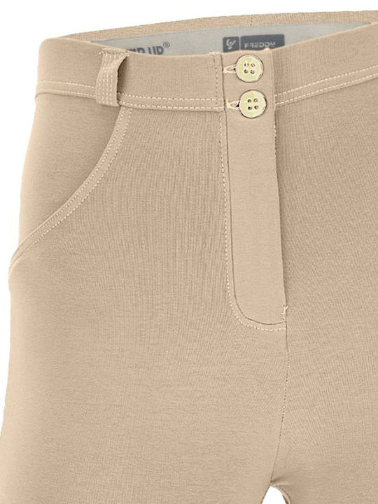 Women's High-waisted Fabric Capri Trousers Push-up Beige
