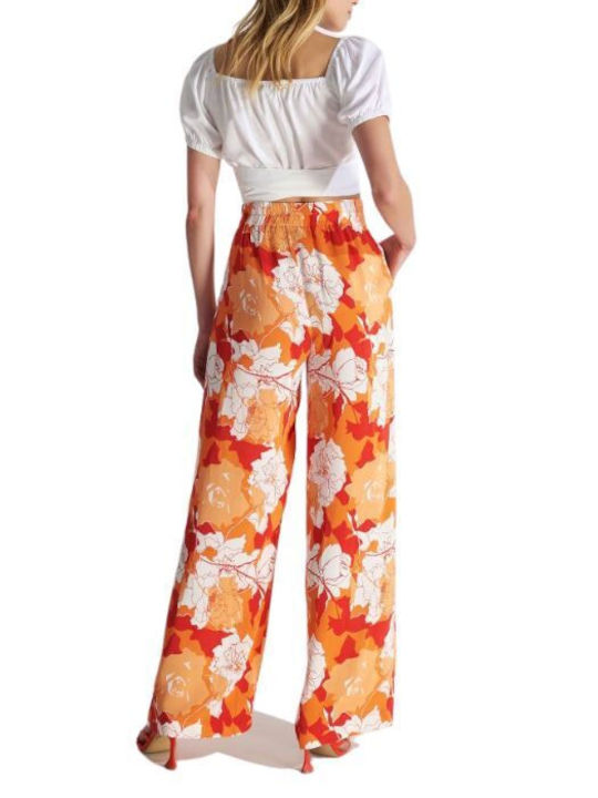 Ale - The Non Usual Casual Damen Hochtailliert Stoff Palazzo-Hose Blumen