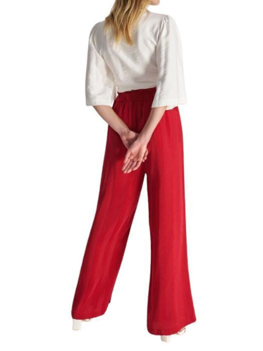 Ale - The Non Usual Casual Women's High Waist Fabric Trousers Red