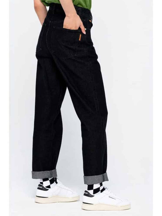 Santa Cruz High Waist Women's Jean Trousers in Dad Fit Black