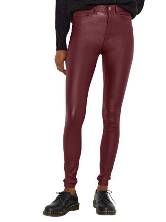 Noisy May Women's High-waisted Fabric Trousers in Skinny Fit Burgundy 27013113