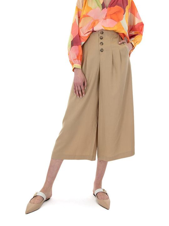 MY T PANTS Women's Fabric Trousers in Wide Line Beige