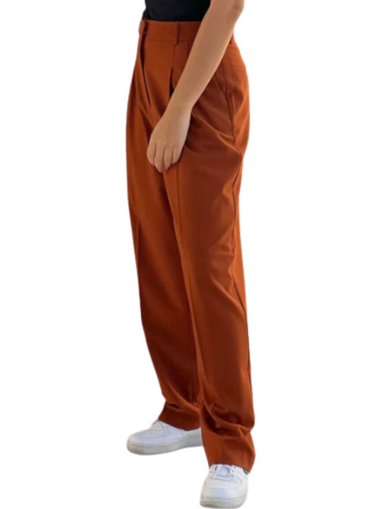 PANTS Damen Hoch tailliert Stoff Hose in Lockere Passform Braun