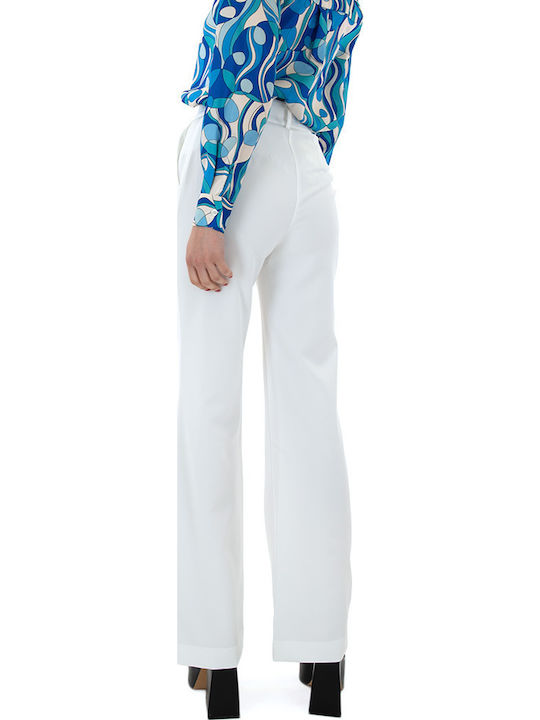 PANTS Damen Hoch tailliert Stoff Hose in Geradem Schnitt Weiß