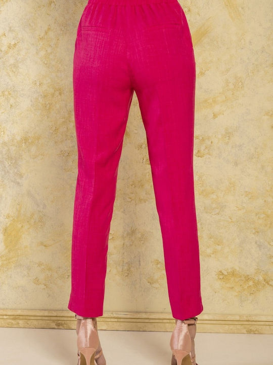 Damen Hoch tailliert Stoff Hose mit Gummizug Rosa