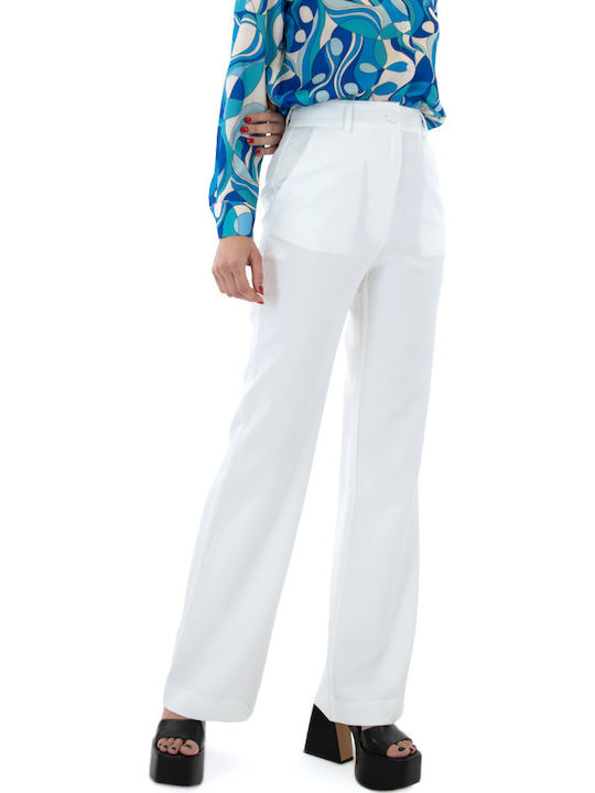 PANTS Damen Hoch tailliert Stoff Hose in Geradem Schnitt Weiß