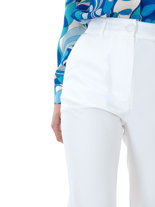 PANTS Damen Hoch tailliert Stoff Hose in Geradem Schnitt Weiß