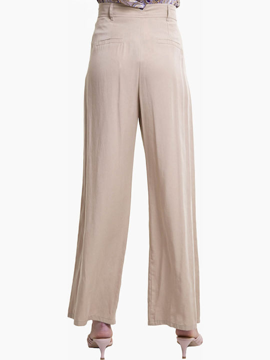 Women's Fabric Trousers Flare Beige