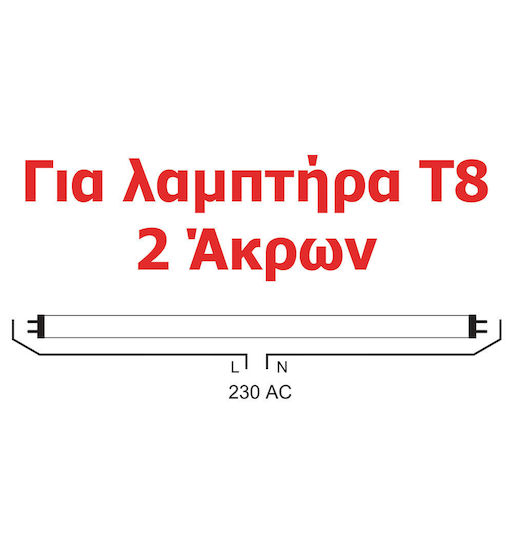Aca Lighting Batten Double-Ended with 2 Slots for LED Lamps T8 60cm