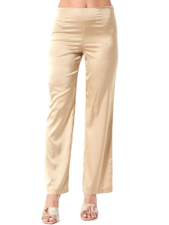 Anna Raxevsky Women's Fabric Trousers in Straight Line Beige