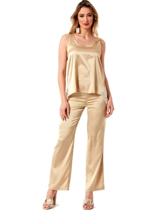 Damen Stoff Hose in Geradem Schnitt Beige