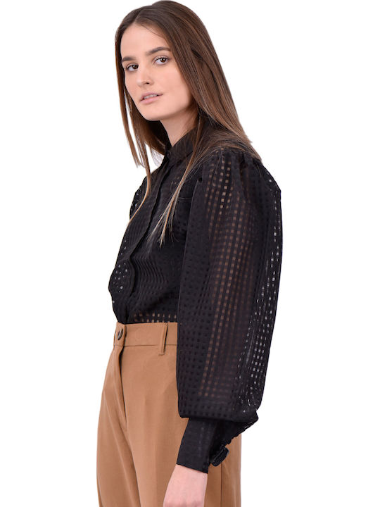 Langärmelig Damen Hemd Schwarz Monochrom