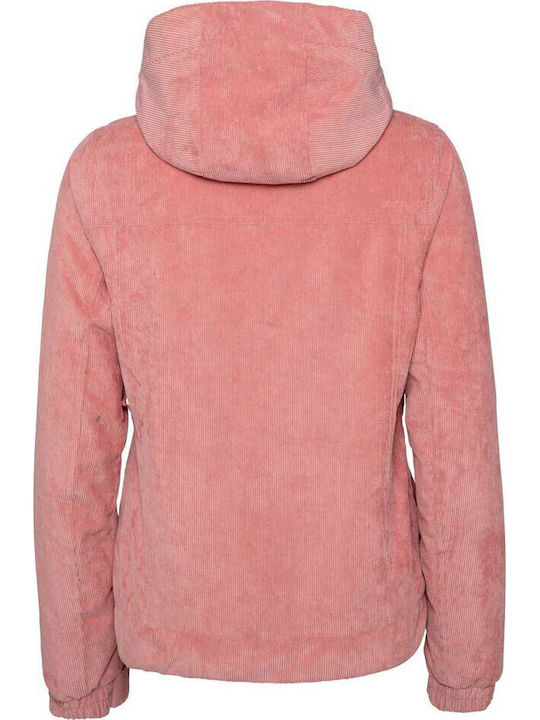 Women's Short Lifestyle Jacket Waterproof for Winter with Detachable Hood Pink