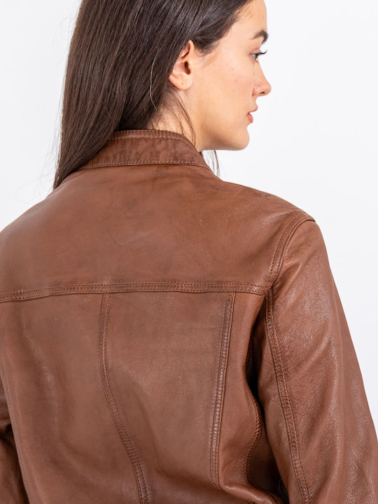6 Δερμάτινο Γυναικείο Biker Jacket Ταμπά