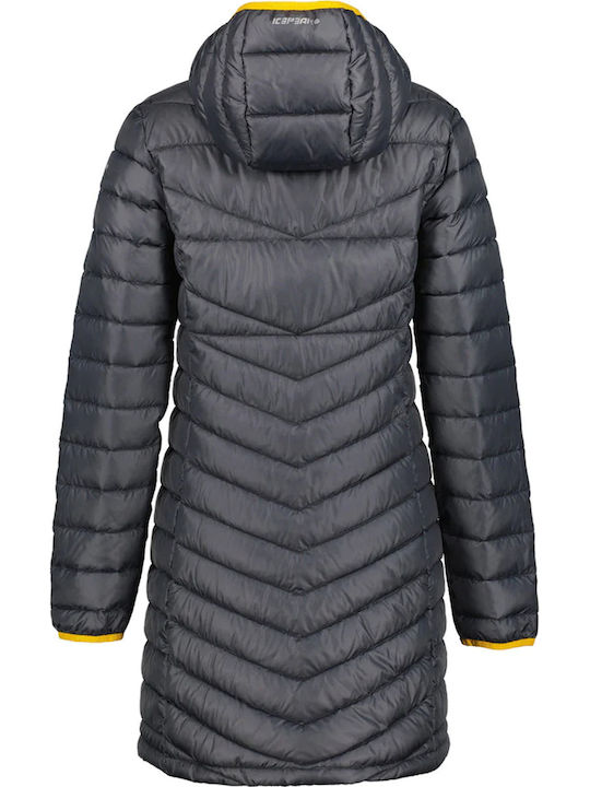 Women's Long Puffer Jacket for Winter with Hood Gray