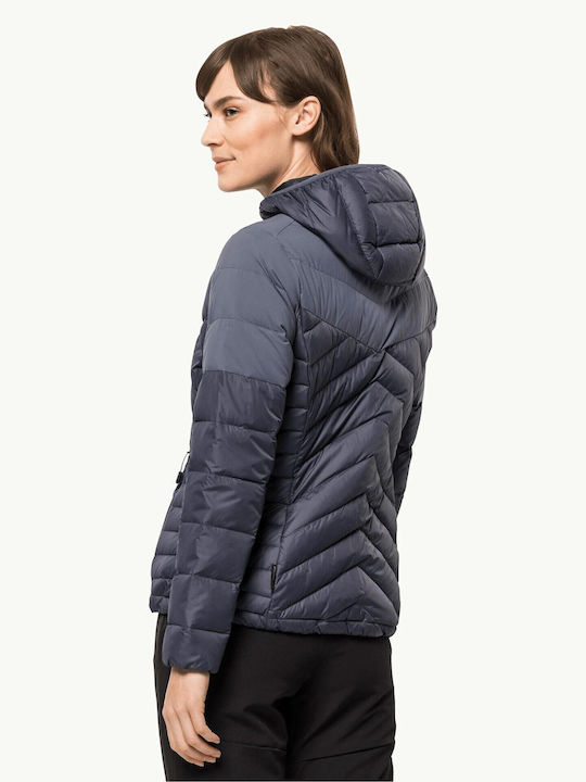 Jack Wolfskin Κοντό Γυναικείο Puffer Μπουφάν για Χειμώνα Γκρι