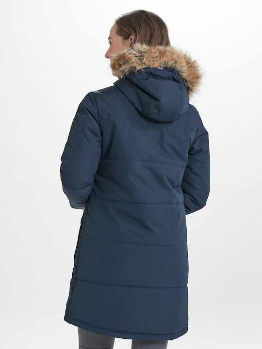Women's Long Parka Jacket Waterproof and Windproof for Winter with Hood Navy Blue