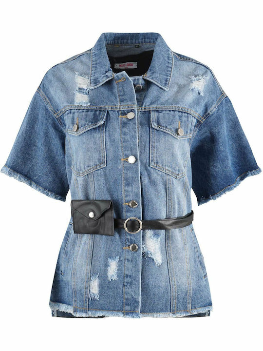 G Secret Women's Short Jean Jacket for Spring or Autumn Navy Blue