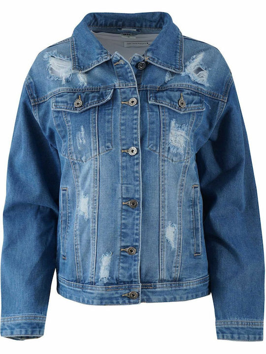 G Secret Women's Short Jean Jacket for Spring or Autumn Blue