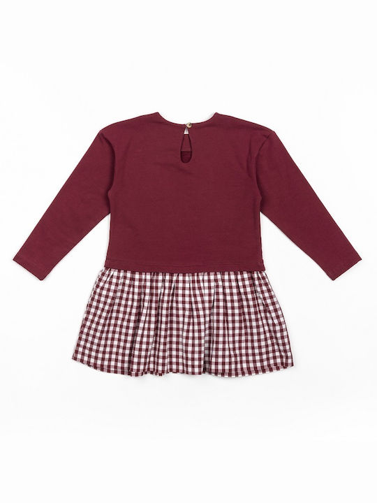 Zippy Kids Dress Checked Long Sleeve Burgundy