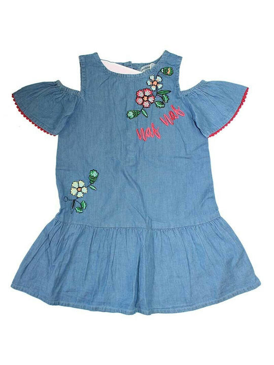 Naf Naf Mädchen Kleid Kurzärmelig Blau