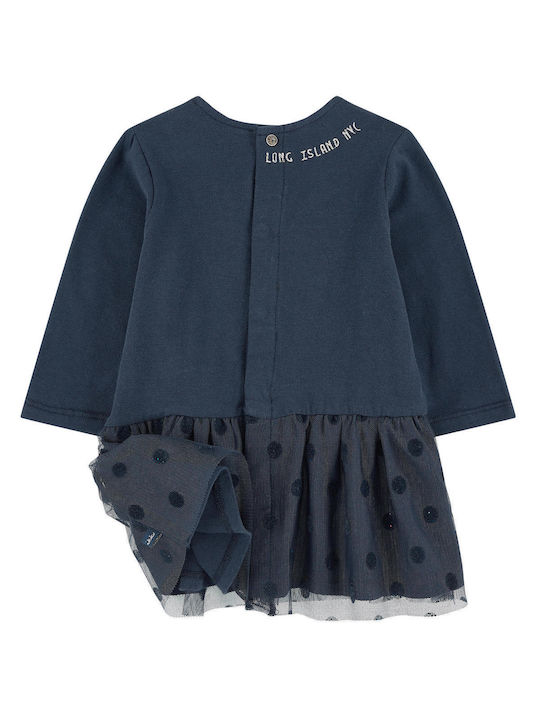 Ikks Kids Dress Velvet Long Sleeve Navy Blue